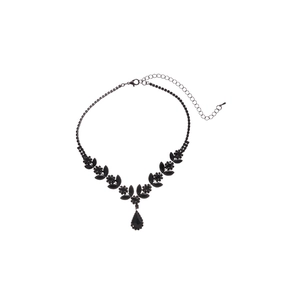 Elegant black wheat teardrop pendant necklace set with vintage rhinestones for women