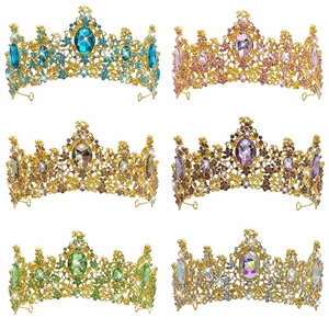 Baroque Vintage Bridal Crown Alloy Rhinestone Colorful Gemstones Tiara Wedding Party Hair Accessories For Women Royal Headwear