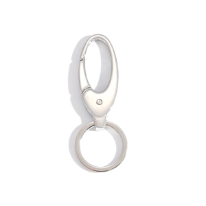 Polished silver stainless steel keychain with horseshoe carabiner and round key ring