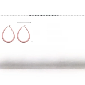 Detail view of matte pink large hoop earrings with silver needles and iron material