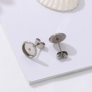 Stainless Steel Round Bezel Earring Settings DIY Gemstone Cabochon Base Stud Earring Post With Butterfly Backs For Women