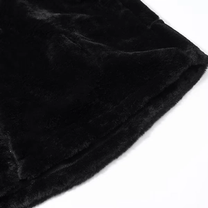Close-up of premium black faux fur texture showing soft high-density plush fiber detail