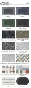 Detail view of quick-dry bathroom mats showing various marble and geometric patterns