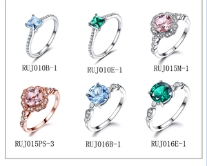 Detail view of 925 silver gemstone rings in oval, square, and flower shapes with S925 mark