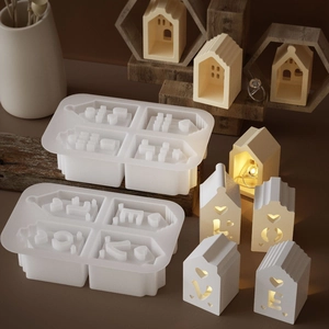 Silicone house molds with LOVE heart cutouts for DIY plaster and night light candle holders