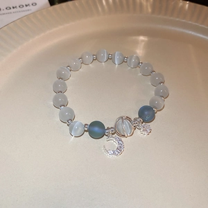 Bowknot zircon crystal beaded bracelet with cat eye stones and moon star charms