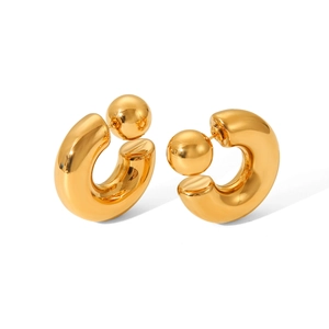 Minimalist gold-plated stainless steel spherical C-shaped hoop earrings for women