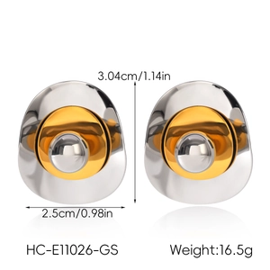 Detailed specifications of these silver and gold irregular oval stud earrings with dimensions
