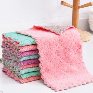 Thickened microfiber dishcloths in multi-color stack with diamond texture and wavy edges