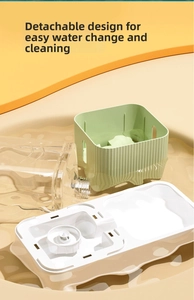 Detail view of split structure pet water dispenser with easy-clean parts and filter
