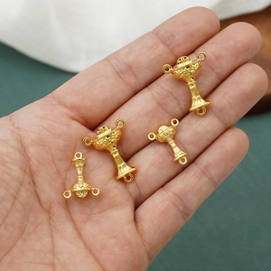 Golden chalice jewelry connectors for DIY necklaces, set of four high-polish metal charms