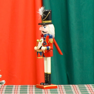 40cm wooden nutcracker drummer in red and blue uniform for Christmas home decor