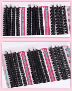 Detail of 70D, 80D, and 90D mixed fluffy volume lash clusters for DIY home extensions