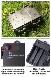 Waterproof AA battery box for outdoor solar garden lights with 3 mode settings