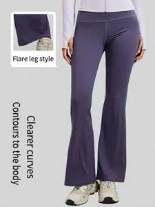 Women's high waist flare yoga pants in deep purple with breathable body-contouring fit