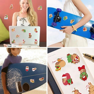 50pcs cute Christmas Capybara waterproof stickers for laptops and journals decoration