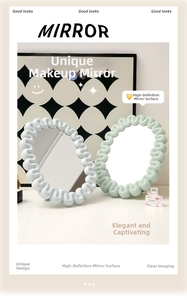 Detail view of wavy irregular borders on two high-definition desktop makeup mirrors