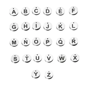 Set of 26 round 12mm stainless steel letter charms from A to Z with mirror finish