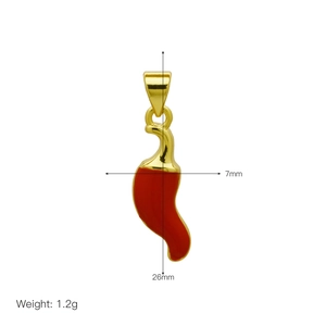Detailed size specifications for red enamel chili pepper pendant with weight info