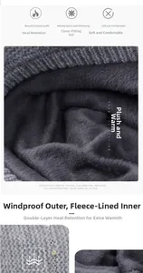 Close-up of gray knitted winter hat showing the thick thermal fleece lining and soft texture
