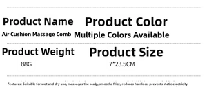 Detailed technical specifications for the 88g anti-static scalp massage hairbrush