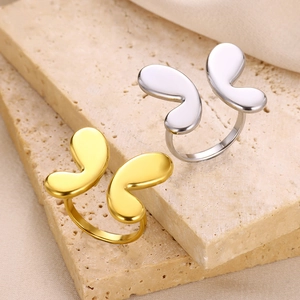 Minimalist 18K gold and silver butterfly open rings in polished stainless steel finish