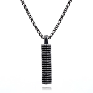 Vintage Viking style silver pendant necklace with textured bars on a robust box chain