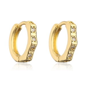Detailed view of gold plated hoop earrings featuring micro-set cubic zirconia stones