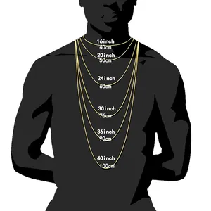 Size chart showing stainless steel Cuban chain lengths from 16 to 40 inches for men