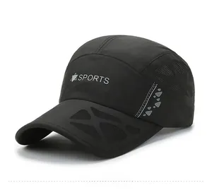 Detail view of quick-dry sports cap featuring breathable mesh vents and star embroidery