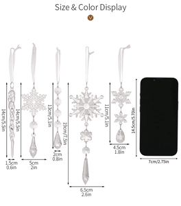 Size and color display of transparent acrylic Christmas icicle and snowflake ornaments