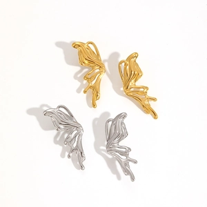 Abstract butterfly stud earrings in 18k gold and silver stainless steel minimalist design