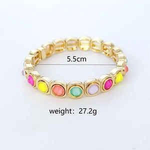 Colorful enamel beads stretch bracelet for women in gold finish with 5.5cm inner diameter