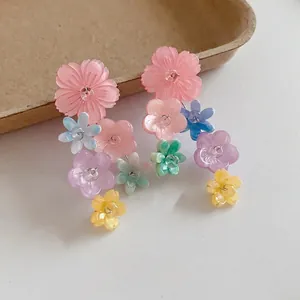 Flower Cluster Tassel Earrings With Colorful Resin And Silver Earring Post Sweet Seaside Vacation Style For Women