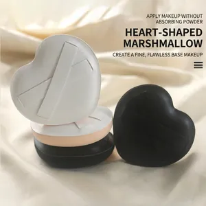 Heart Shaped Makeup Puff Marshmallow Texture Non Latex Sponge PU Leather Finger Strap For Foundation BB Cream Wet Dry Dual Use