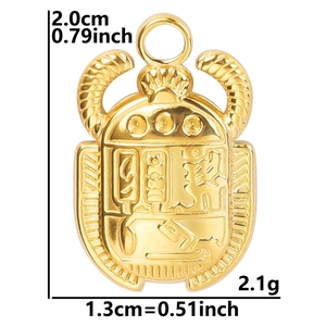 Golden 304 stainless steel beetle pendant with 18k plating and dimension specifications