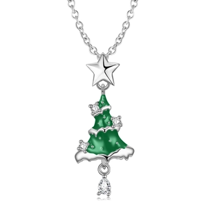 Sterling silver Christmas tree necklace with green enamel pendant and teardrop gem