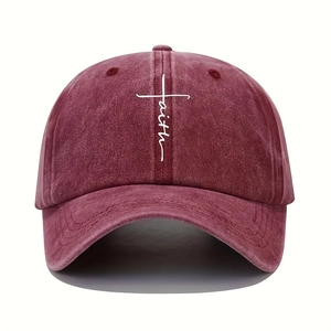 Casquette de baseball rétro bordeaux en coton délavé avec broderie Faith en croix blanche