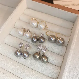 Elegant 6-pair pearl and zircon earring set in a velvet jewelry box for women