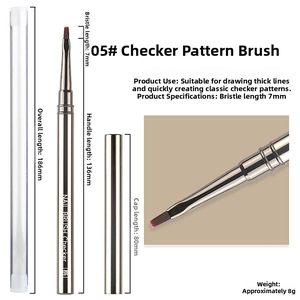 Detailed view of metal nail art brush size 05 with 7mm bristles and protective cap