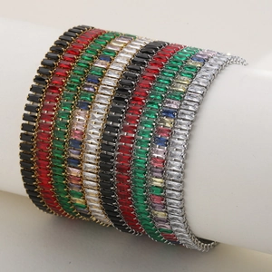 6mm 18K gold stainless steel bracelet with baguette colorful cubic zirconia stones