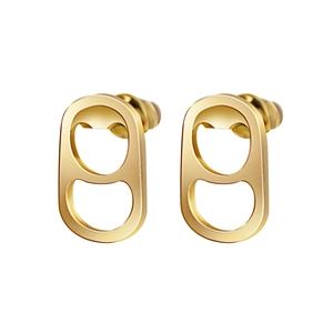 Polished gold soda can tab earrings in minimalist geometric stainless steel design