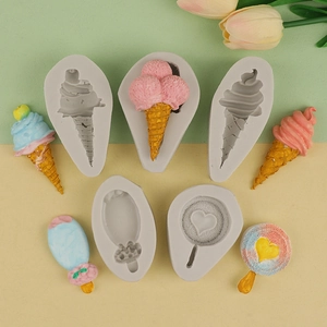 Silicone ice cream and cone mold set for creative baking and chocolate cake decoration