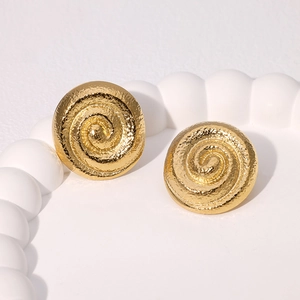 Boucles d'oreilles vintage françaises en acier inoxydable doré à motif spirale pour femme