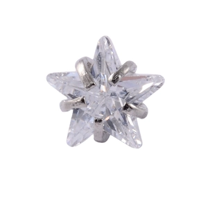 Star shaped zircon stud earring with silver metal prong setting for cartilage piercing