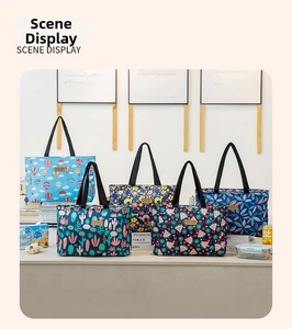 Collection of portable lunch bags featuring cactus, cat, and watermelon floral prints