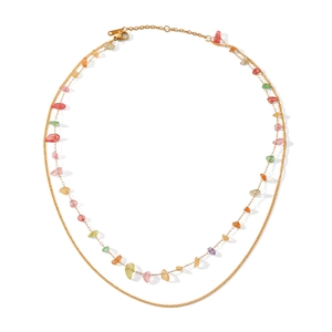 Double-layered 18K gold-plated stainless steel necklace with colorful irregular gemstones