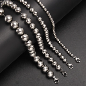 Polished Stainless Steel Ball Bead Bracelet Round Metal Beads Adjustable Heart Charm Minimalist Fashion Jewelry Women Men
