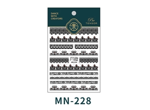 Detail of MN-228 black lace 5D nail art stickers with floral and openwork patterns