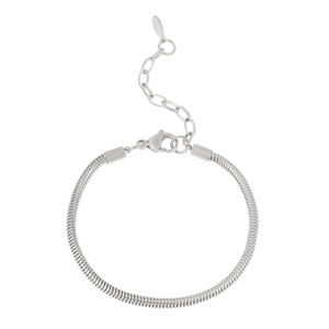 Flat silver stainless steel snake chain bracelet with adjustable lobster clasp